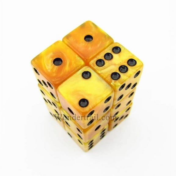 Gold Marblized Dice with Black Pips D6 16mm (5/8in) Pack of 12 Koplow Games