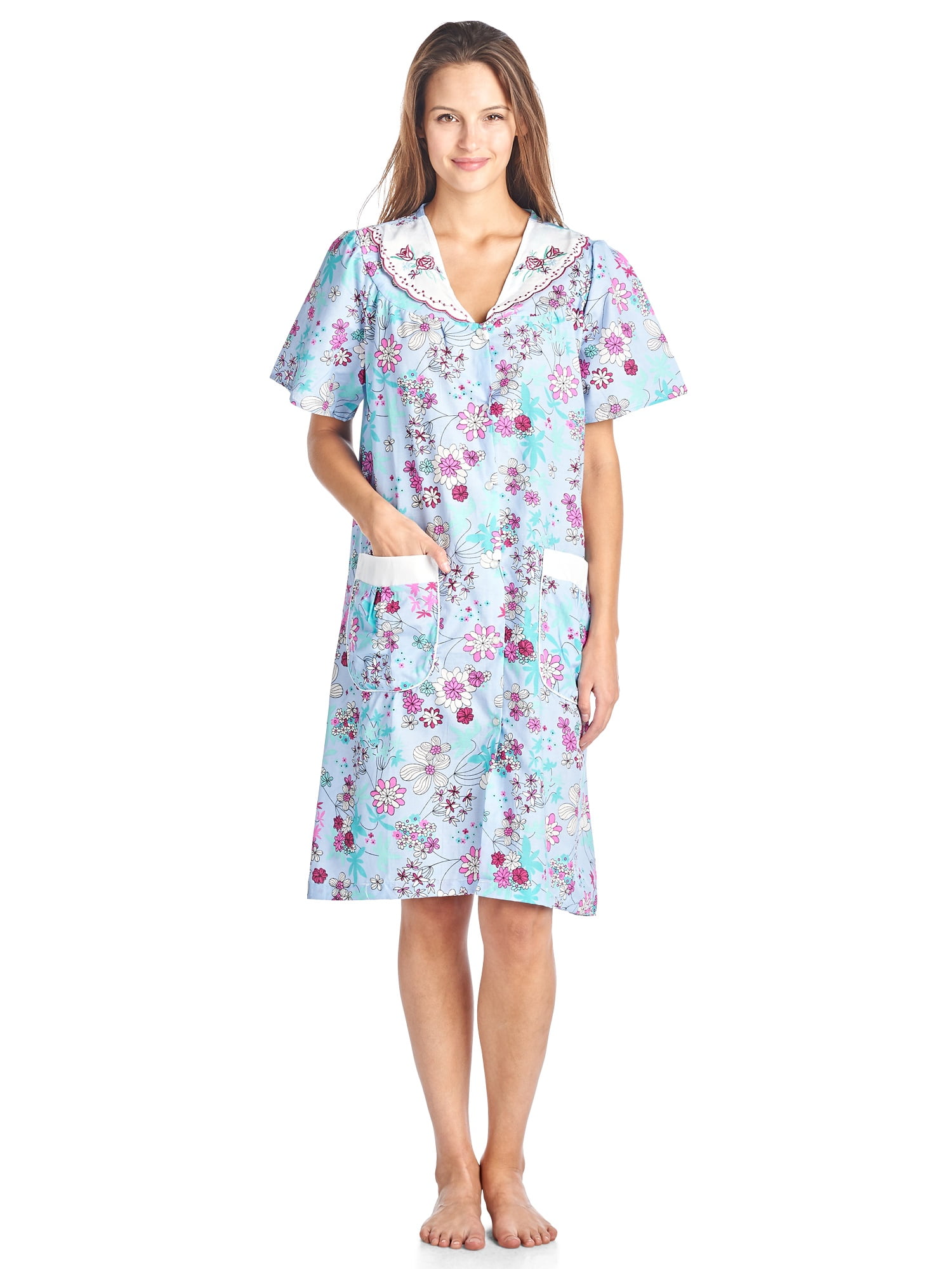 Casual Nights Women's Woven Snap-Front Lounger House Dress - Walmart.com