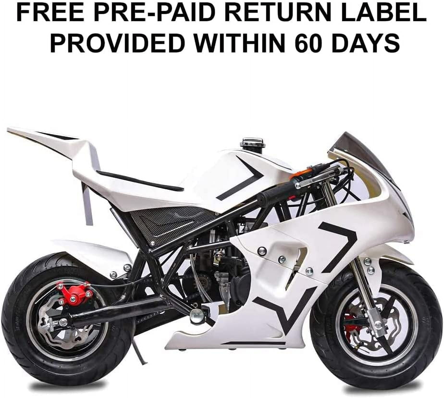 FRP 2 Stroke Pocket Bike 03, Pocket Bike for Kids W/ Strong Dual Brake, Realistic Racing Pocket Rocket Max Speed 20 Mph, Mini Bike Max Weight 165 LB-Ultra Edition, White