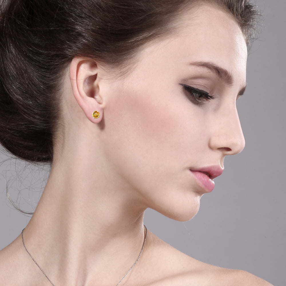 Gem Stone King 925 Sterling Silver Citrine Stud Earrings for Women Men (0.90 Cttw, Gemstone Birthstone, Round 5MM)