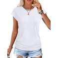 thumbnail image 1 of Womens Summer Tops Ruched Cap Short Sleeve Tshirts Shirts Crew Neck T Shirts Fashion White L, 1 of 6