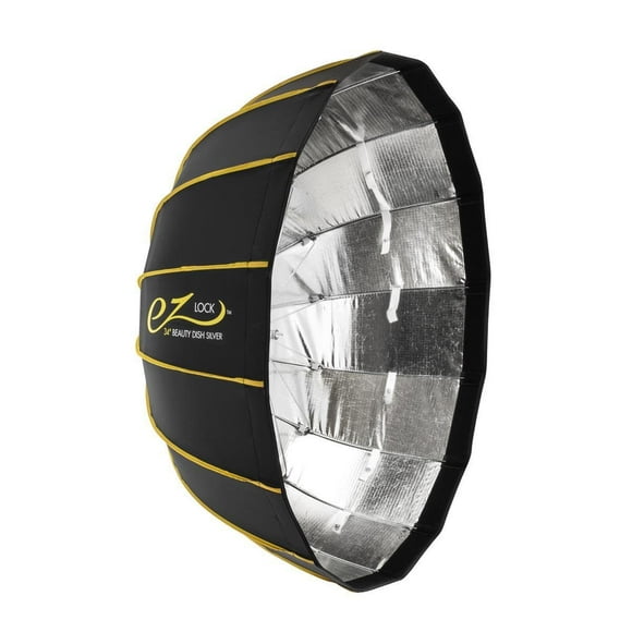 Glow EZ Lock 34" Collapsible Silver Beauty Dish Softbox w/Bowens Mount Speedring and Deflection Disk, 16 Ribbed Design Soft Box w/Silver Interior for Perfect Lighting and Beauty Dish Photography