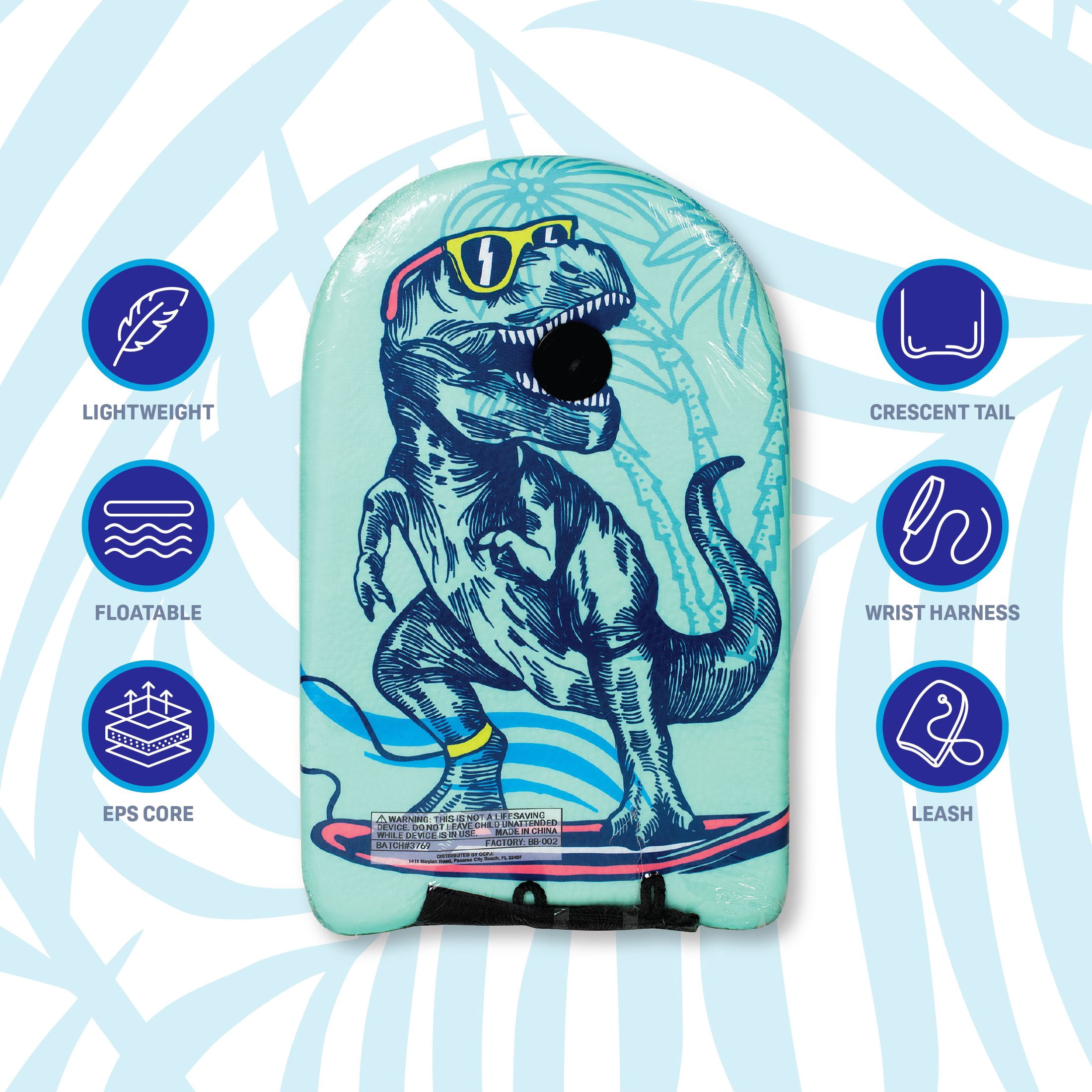 Bluewater Beach 18" Foam Bodyboard Ages 3+, Surfing Dino Print