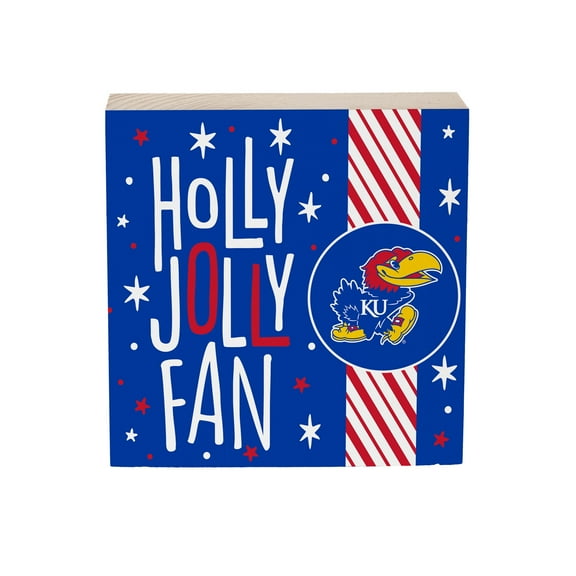 Kansas Jayhawks 6" Holiday Wood Plock Shelf Sign