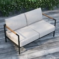 thumbnail image 3 of Merrick Lane Outdoor Loveseat with Removable Beige Fabric Cushions and Black Teak Accented Aluminum Frame, 3 of 14