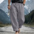 thumbnail image 2 of Linen Pants for Men Elastic High Waist Drawstring Wide Leg Pants Casual Breathable Summer Vacation Beach Trousers, XL, 2 of 9