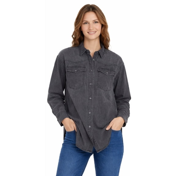 Gloria Vanderbilt Woman's Charcoal Button-Up Shirt - Color Gray - Size Medium