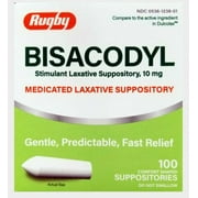 Rugby Bisacodyl 10mg Laxative Suppositories, 100 Count