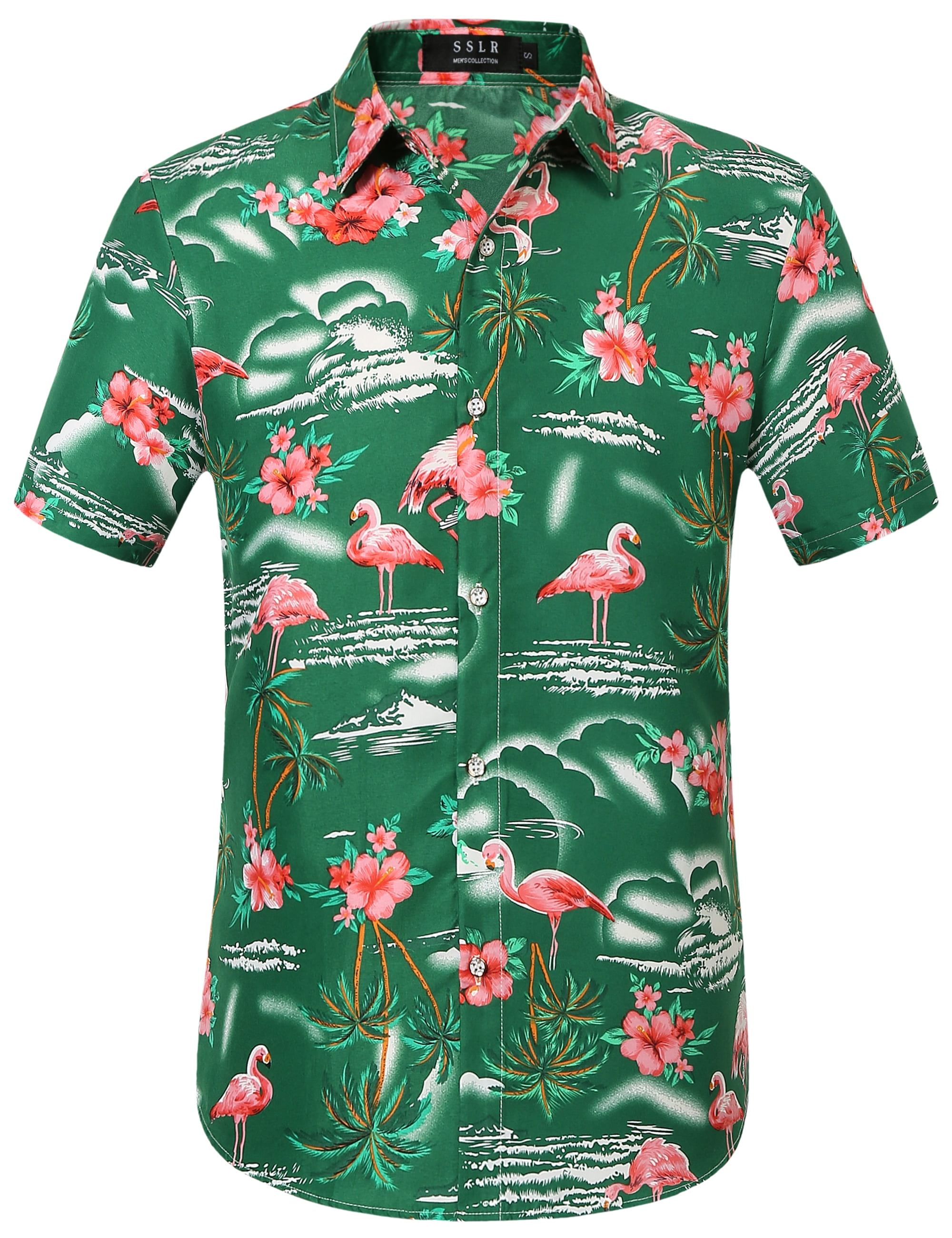 SSLR Hawaiian Shirt for Men Flamingo Short Sleeve Casual Button Down ...