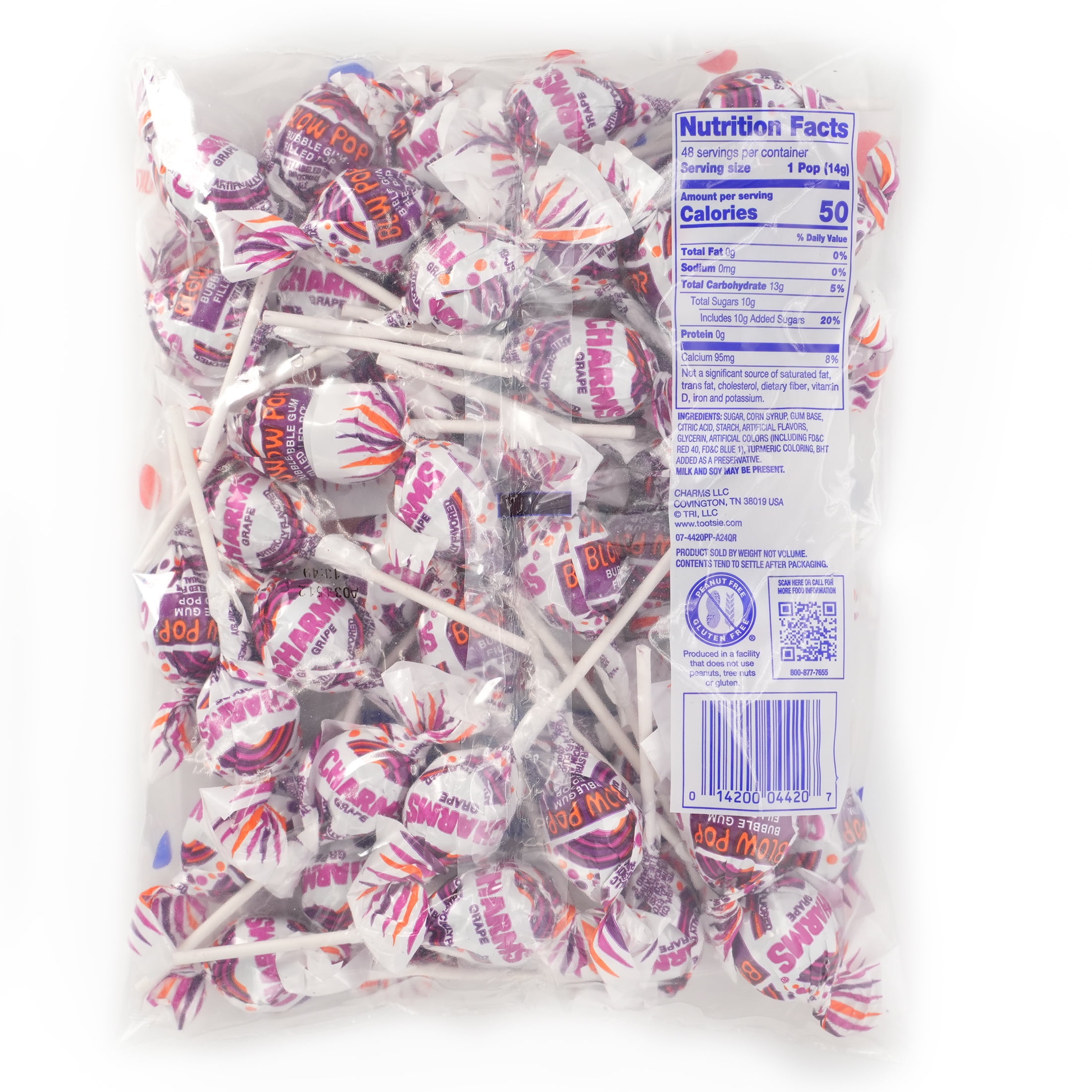 Charms Blow Pops, Grape 48 count, 50 calories 24 oz. Bag