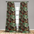 thumbnail image 2 of Tropical Boho Window Curtains, Wild Nature Inspired Exotic Palm Tree Leaves With Flowers Vintage Art, Lightweight Decor 2-Panel Set with Rod Pocket, Pair of - 28"x63", Maroon Fern Green, by Ambesonne, 2 of 3