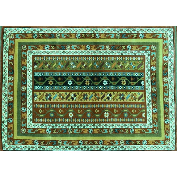 Ahgly Company Machine Washable Indoor Rectangle Oriental Turquoise Blue Traditional Area Rugs, 7' x 10'