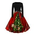 thumbnail image 2 of Robes Formelles pour Femmes Grande Taille Robe à Col Rond Manches Longues Patchwork Joyeux Noël Imprimée Grande Robe de Noël en Liquidation, 2 of 4