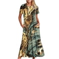 thumbnail image 2 of Fshaion Robe d'Été pour Femmes 2024 Grande Taille Décontractée Manches Courtes Col Rond Robe Décontractée Fluide à Étages Maxi Robe de Plage avec Poches Imprimée en Liquidation à Moins de 10!, 2 of 7