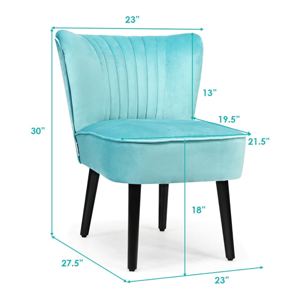 Finihen Upholstered Modern Armless Club Chairs, Set of 2 Upholstered Modern Leisure Club Chairs with Solid Wood Legs, Leisure Chairs Slipper Chairs for Living Room Bedroom, Turquoise