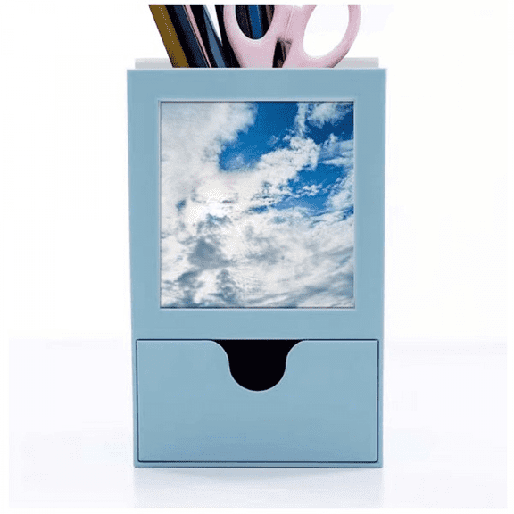 Dakr Blue Sky White Clouds Desk Supplies Organizer Pen Holder Card