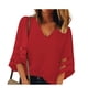 thumbnail image 1 of Costura de malla de gran tamaño damas con cuello en V manga acampanada suelta punto Eccomum Rojo M, 1 of 4