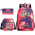 thumbnail image 1 of 3pcs Minecraft Backpack Cartoon Children Boys Girls School Bags Lightweight Students Waterproof Large Capacity Backpack, 1 of 5