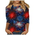 thumbnail image 2 of BLTIBY 2025 Womens Blouse Summer Independence Day Printed Round Neck Short Sleeve Shirts Loose Novelty Graphic T-Shirts Fashion Casual Pullover Tops Multicolor 4 XL, 2 of 5