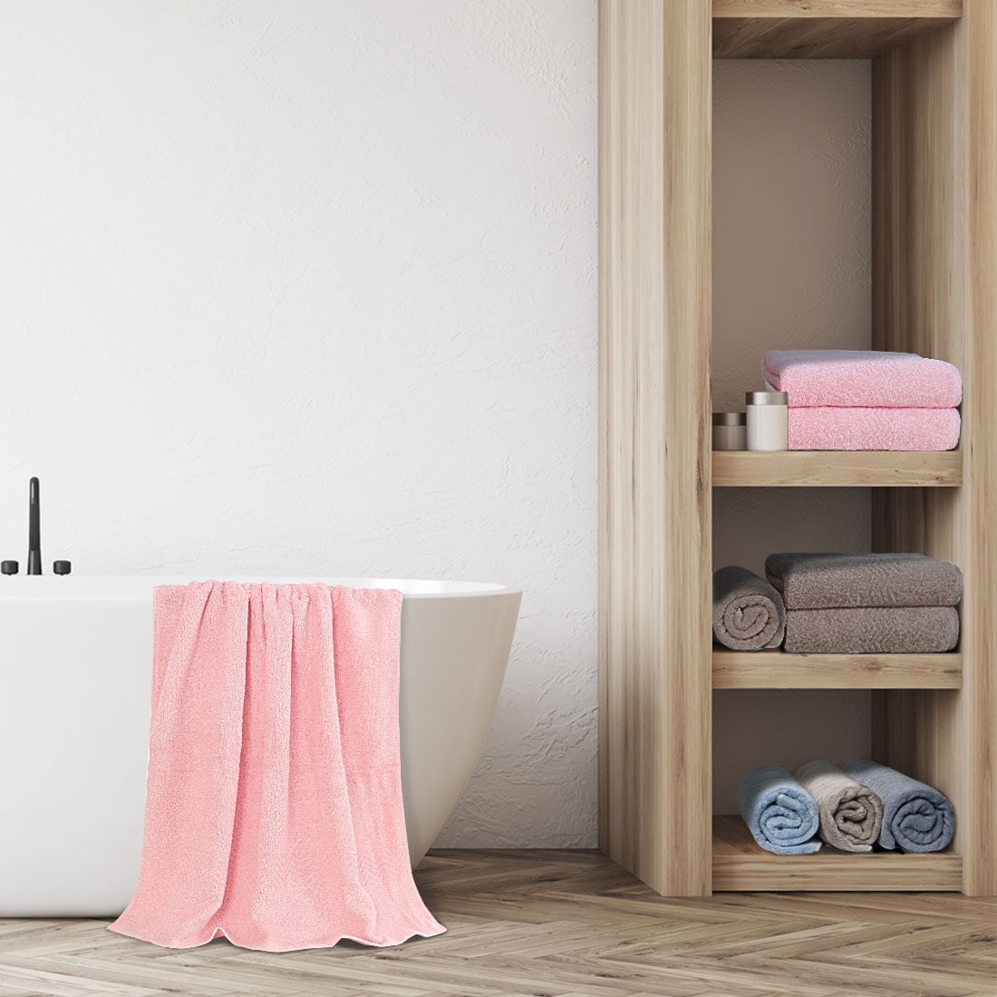 PiccoCasa 4PCS Cotton Home Spa Hotel Bath Towels Soft Absorbent 27"x54" Pink