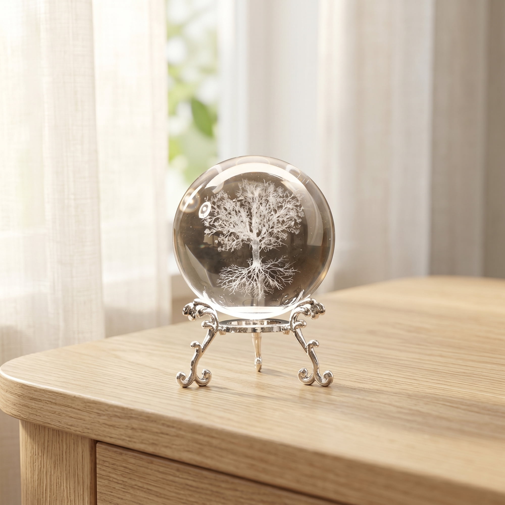 Unique Bargains Crystal Ball Figurine 3D Glass Paperweight with Base Clear Style I