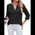 thumbnail image 1 of Blusa Informal con Cuello en V para Mujer, con Ojales, Bordada y Hueca, Ideal para Playa y Vestir. Negro M, 1 of 10