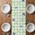 thumbnail image 4 of Table Runner 36 Inches Long for Kitchen Dining, Blue Purple Gnomes Dresser Scarf Farmhouse, Dining Table Decorations for Wedding/Parties, Spring Hydrangea Flower Leaf Green Plaid 13 x 36 In, 4 of 8