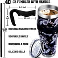thumbnail image 2 of 40 Oz Tumbler with Handle and Silicone Straws,Coffee Insulated Tumbler with Handle,40 Oz Palm Leaves And Flowers Water Bottles,Travel Mug with Handle, 2 of 6