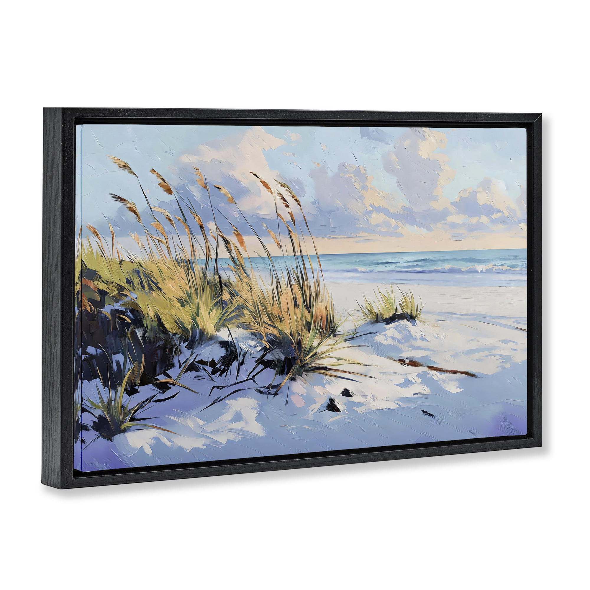 Stupell Industries Grassy Sand Dunes Beach Black Framed Floater Canvas Wall Art, design by Gina Kelly