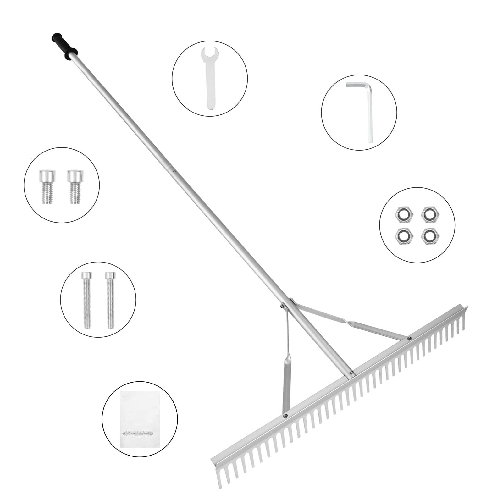 KFFKFF Landscaping Tool, 36" Aluminum Rake Head, Aquatic Weed Rake with 75" Extended Handle, Ideal for Soil Aeration, Lawn Maintenance, Clearing Lake, Garden, and Pond
