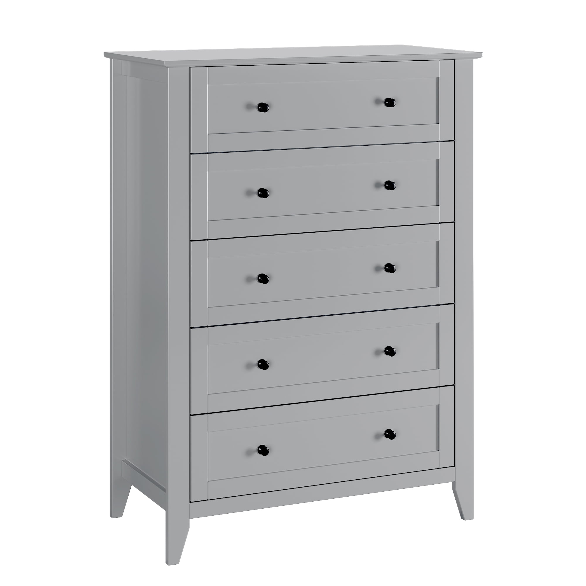 Homhougo Dresser for Bedroom with 5 Drawers, Tall Wood Organizer Storage Cabinet with Round Handle, Chest of Drawers for Closet, Living Room, Hallway, Nursery, Kids Bedroom, Gray