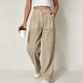 thumbnail image 4 of Atkumj Cotton Linen Pants for Women with Pockets High Waist Button Straight Leg Trouser Pants Casual Solid Color Women Baggy Pants for Everyday Outfit M, 4 of 7