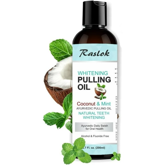 Raslok Coconut Oil Pulling, Fresh Breath and Whitening Mouthwash | Healthy Teeth & Gums, Alcohol Free, 6.7 fl. oz. (200ml)
