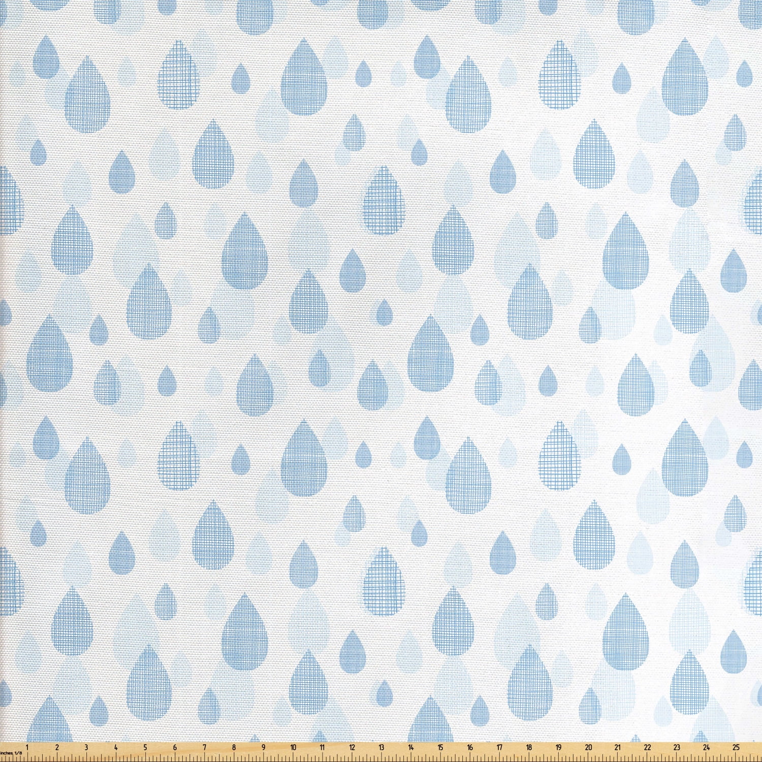 Rain Fabric by the Yard, Repetitive Silhouette Raindrops Ornamented with Doodle Grids