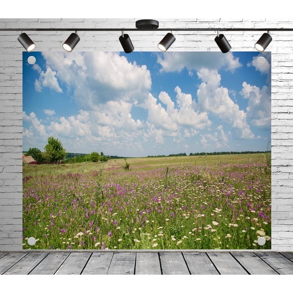 7x5ft Floral Backdrop Wildflower Field Photo Backdrop Rustic Background Decoration Banner for Theme Party Wedding Birthday Baby Shower Photo Booth Studio Props