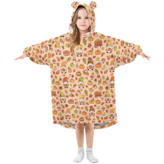 Wearable Blanket Hoodie Oversized Blanket Hoodie for Boys Girls Teens 3-14YR Autumn Gnome Pumpkin