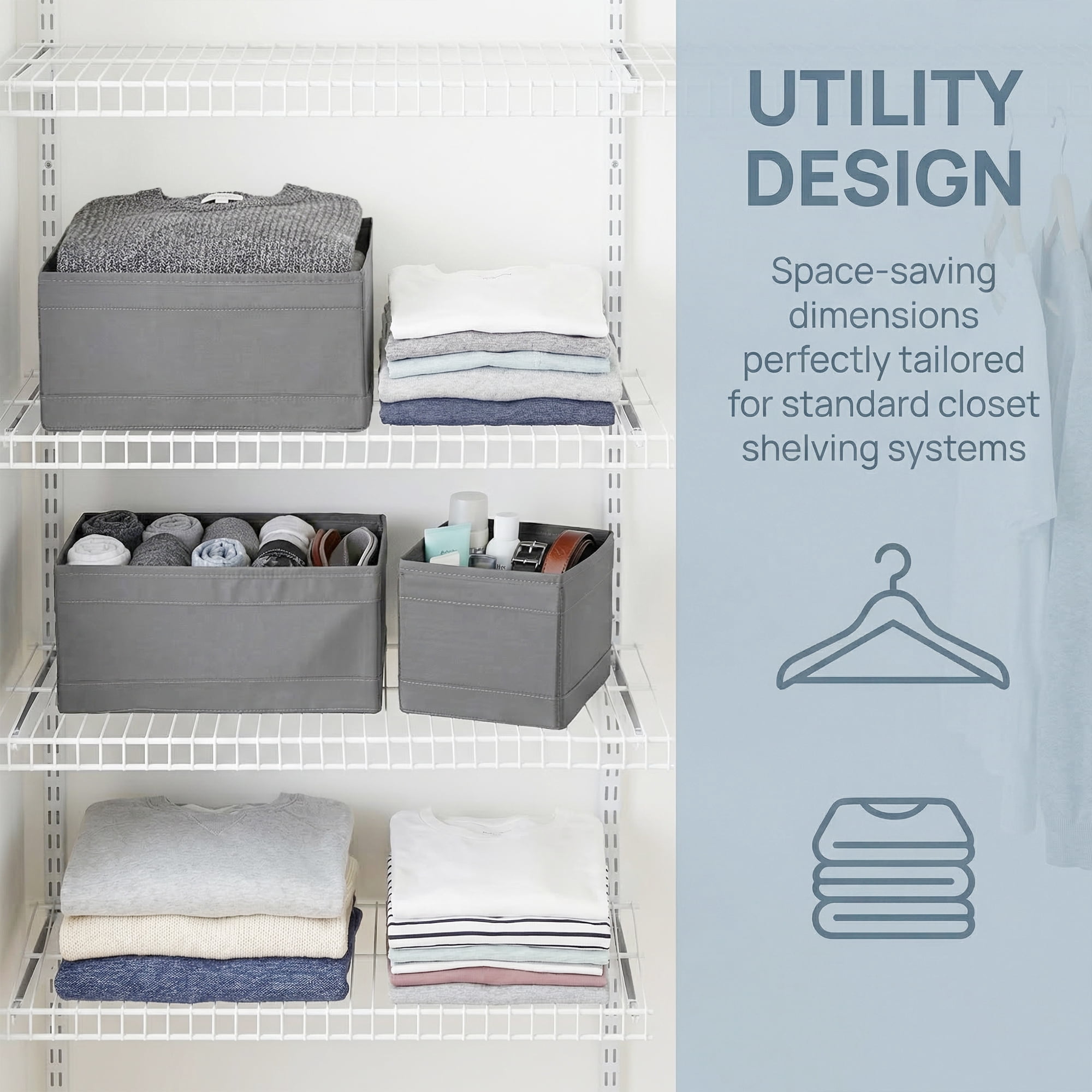 Unique Bargains 3Pcs Fabric Collapsible Storage Basketas with Zipper Grey 3 Pcs