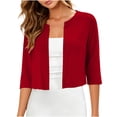 thumbnail image 3 of Lutiedan Shrugs for Women 3/4 Sleeve Open Front Cropped Cardigan Lightweight Casual Solid Color Bolero Cardigan,Red, 3 of 8
