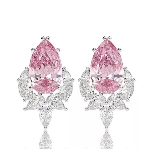 925 Silver Stud Earring Pear Cut Cubic Zircon Pretty Party Jewelry A Pair