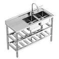 thumbnail image 2 of Alician Free Standing Commercial Kitchen Sink - Stainless Steel Utility Sink with Hot & Cold Hoses, Double Bowl Utility Sink Set, for Garage, Restaurant, Kitchen, Outdoor (47 Inch), 2 of 7