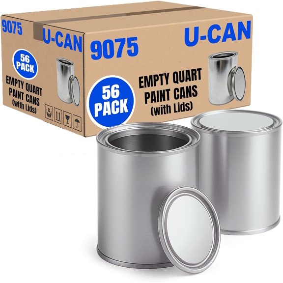 Empty Metal Quart Paint Cans with Lids - Box of 56 (56 Pack)