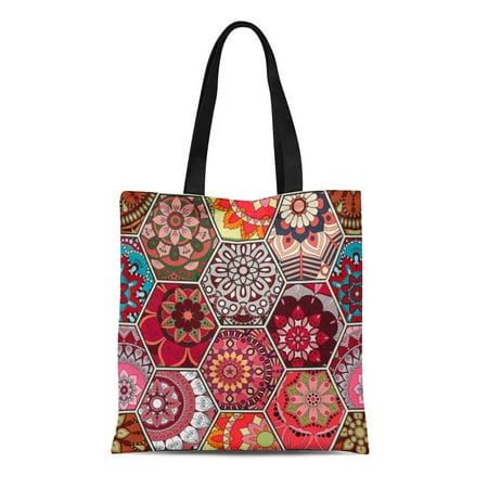 ASHLEIGH Canvas Tote Bag Luxury Oriental Colorful Floral Patchwork Mandala Boho Chic Rich Durable Reusable Shopping Shoulder Grocery