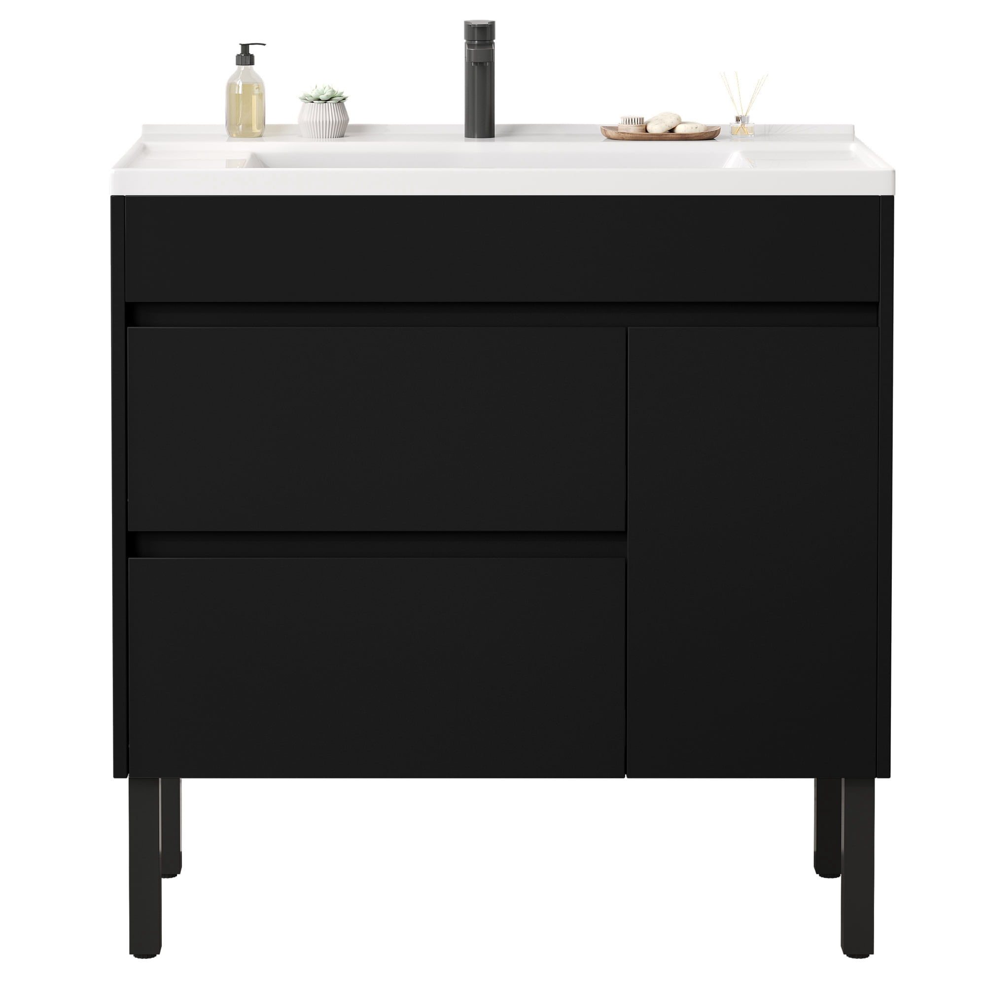Dextrus 36 Inch Bathroom Vanity with Undermount Sink, Free Standing Bathroom Storage Cabinet with Drain, Black