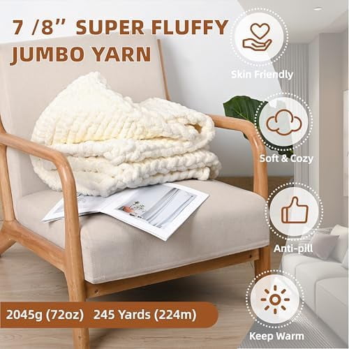 Chunky Yarn for Hand Knitting, 8 Packs Chunky Chenille Yarn for Crocheting, Bulky Thick Fluffy Yarns for Knitting, Super Bulky Blanket Yarns for Handcrafts 2045g (72oz) 245 Yards (224m)