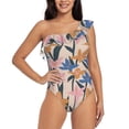 thumbnail image 2 of Picia Lilies Flowers Pattern Women's One Piece Swimsuits,One Shoulder Swimwear Asymmetric ,Ruffle Monokinis Bathing Suits,High Waisted Flattering Bathing Suits-Large, 2 of 8