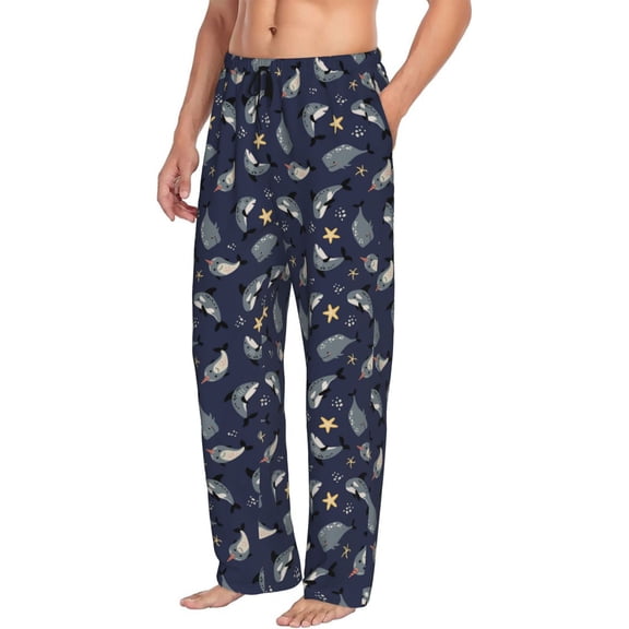 Mens Pajama Pants Bottoms with Pockets - Funny Cartoon Cute Shark Whale Comfy Mens Pj Pants, Soft Men Lounge Pants