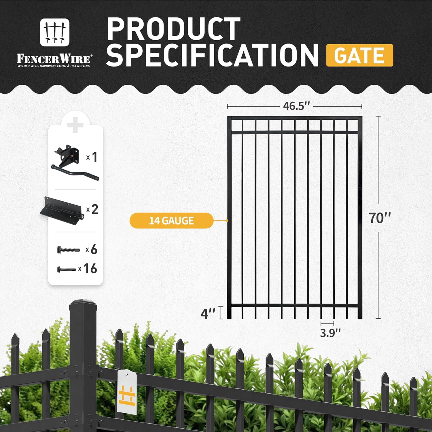 Fencer Wire Heavy Duty Flat Top Fence Gate, 6FT Height x 4FT Width Outdoor Fence Gate, Outdoor Anti-Rust Metal Steel Gate for Fencing Barrier, Decorative Garden Gate for Residential, Yard, Pool,Patio