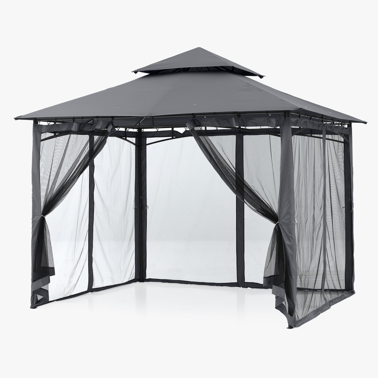 ABCCANOPY 9'x9' Patio Gazebo With Mosquito Netting and Double Soft Roof Canopies for Shade and Rain,Dark Gray