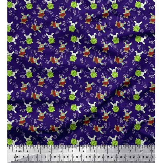Soimoi Satin Silk Fabric Leaves,Watermelon & Rabbit Kids Print Fabric by The Yard 42 Inch Wide