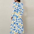 thumbnail image 4 of WTOBBY Women's Long Sleeve Casual Floral Print V-Neck Waist Long Dress Flowy Maxi Style with Adjustable Tie Versatile Print for Seasonal Outings Lightweight Fabric,Sky Blue XL, 4 of 4